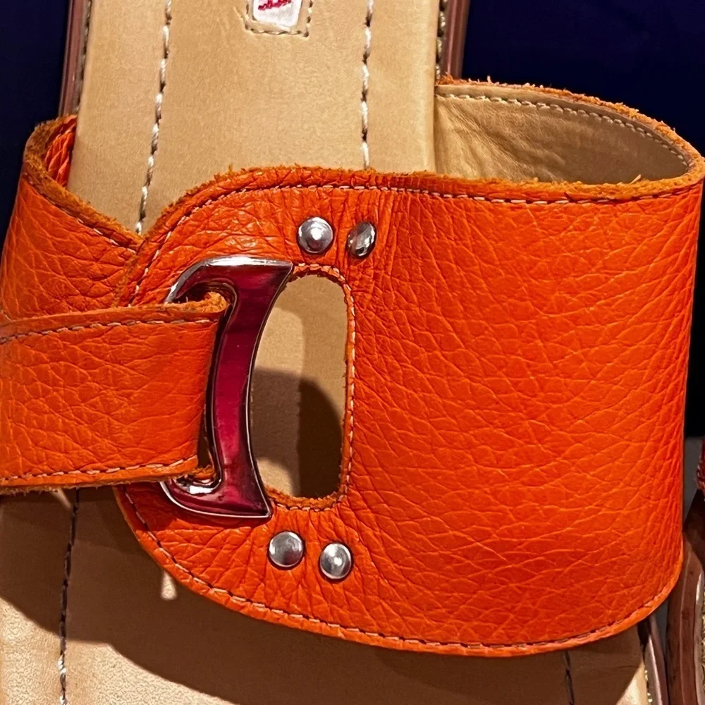 Henry Ferrera Orange Slide Sandals - Picture 6 of 9